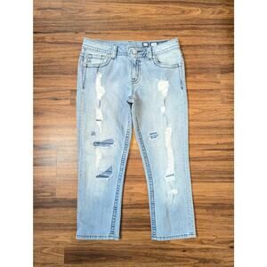 Miss Me Light Wash Distressed Boyfriend Capri Jeans- Size 27- Y2K 2000s Fashion